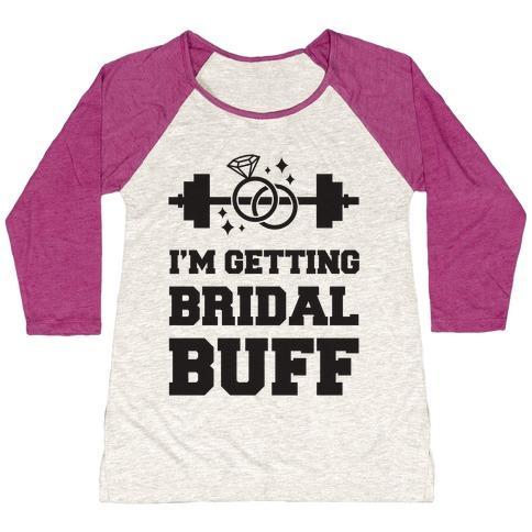 Virgin Teez  Baseball Tee Women's Tri-Blend Baseball Tee / small / Oatmeal / Berry I'M GETTING BRIDAL BUFF WOMEN'S TRI-BLEND BASEBALL TEE