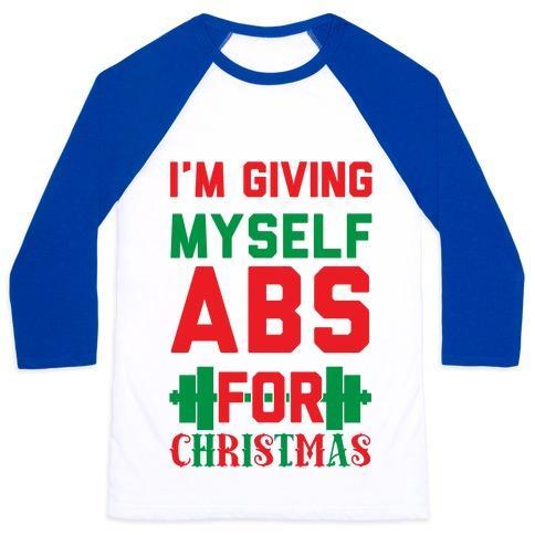 Virgin Teez  Baseball Tee Unisex Classic Baseball Tee / x-small / White/Blue I'M GIVING MYSELF ABS FOR CHRISTMAS UNISEX CLASSIC BASEBALL TEE