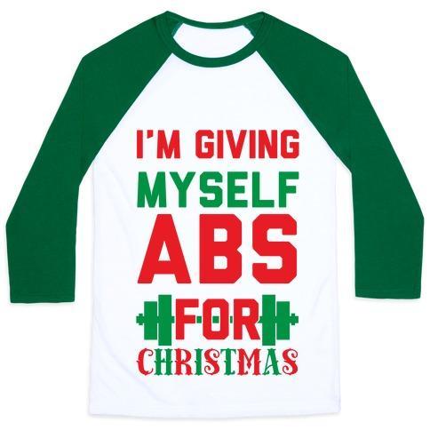Virgin Teez  Baseball Tee Unisex Classic Baseball Tee / x-small / White/Dark Green I'M GIVING MYSELF ABS FOR CHRISTMAS UNISEX CLASSIC BASEBALL TEE