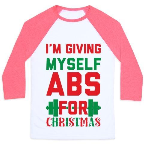Virgin Teez  Baseball Tee Unisex Classic Baseball Tee / x-small / White/Neon Pink I'M GIVING MYSELF ABS FOR CHRISTMAS UNISEX CLASSIC BASEBALL TEE