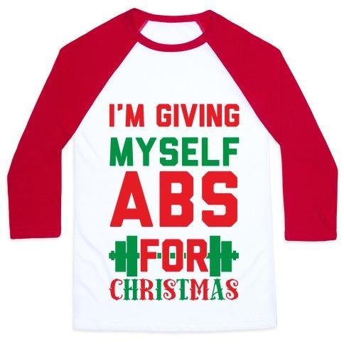Virgin Teez  Baseball Tee Unisex Classic Baseball Tee / x-small / White/Red I'M GIVING MYSELF ABS FOR CHRISTMAS UNISEX CLASSIC BASEBALL TEE