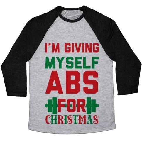 Virgin Teez  Baseball Tee Unisex Tri-Blend Baseball Tee / small / Athletic Gray / Black I'M GIVING MYSELF ABS FOR CHRISTMAS UNISEX TRI-BLEND BASEBALL TEE