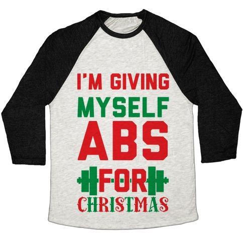 Virgin Teez  Baseball Tee Unisex Tri-Blend Baseball Tee / small / Oatmeal / Black I'M GIVING MYSELF ABS FOR CHRISTMAS UNISEX TRI-BLEND BASEBALL TEE