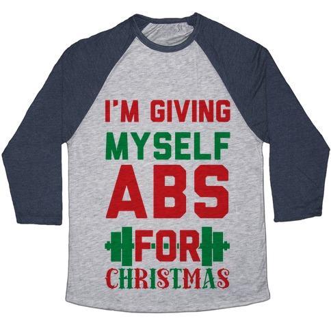 Virgin Teez  Baseball Tee Unisex Tri-Blend Baseball Tee / small / Athletic Gray / Navy I'M GIVING MYSELF ABS FOR CHRISTMAS UNISEX TRI-BLEND BASEBALL TEE