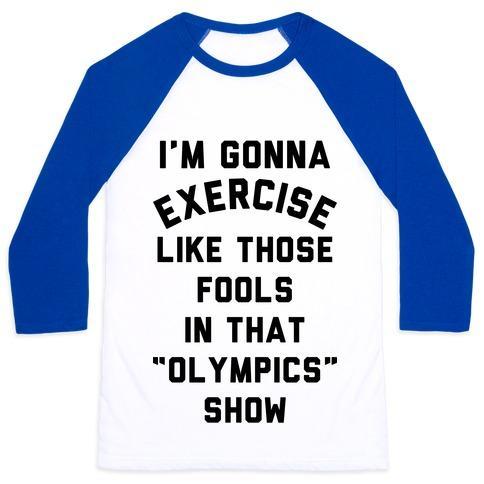 Virgin Teez  Baseball Tee Unisex Classic Baseball Tee / x-small / White/Blue I'M GOING TO EXERCISE LIKE THOSE FOOLS UNISEX CLASSIC BASEBALL TEE