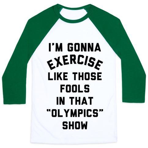 Virgin Teez  Baseball Tee Unisex Classic Baseball Tee / x-small / White/Dark Green I'M GOING TO EXERCISE LIKE THOSE FOOLS UNISEX CLASSIC BASEBALL TEE