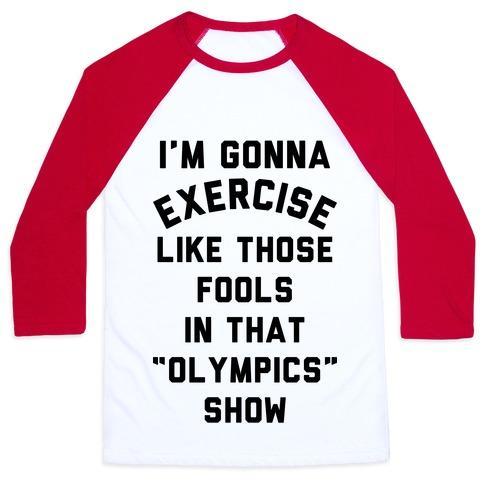 Virgin Teez  Baseball Tee Unisex Classic Baseball Tee / x-small / White/Red I'M GOING TO EXERCISE LIKE THOSE FOOLS UNISEX CLASSIC BASEBALL TEE