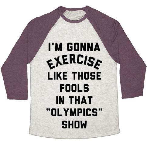 Virgin Teez  Baseball Tee Unisex Tri-Blend Baseball Tee / small / Oatmeal / Maroon I'M GOING TO EXERCISE LIKE THOSE FOOLS UNISEX TRI-BLEND BASEBALL TEE