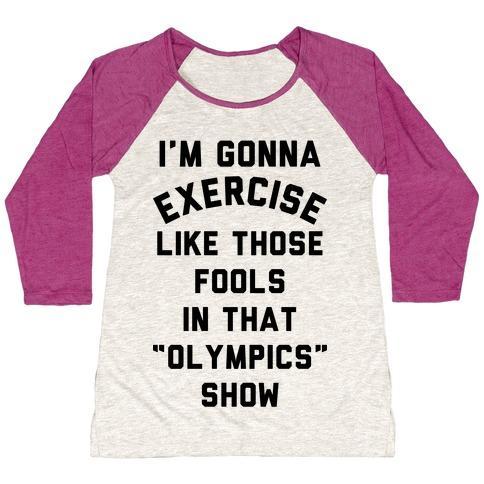 Virgin Teez  Baseball Tee Women's Tri-Blend Baseball Tee / small / Oatmeal / Berry I'M GOING TO EXERCISE LIKE THOSE FOOLS WOMEN'S TRI-BLEND BASEBALL TEE