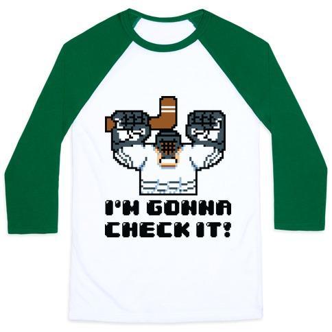 Virgin Teez  Baseball Tee Unisex Classic Baseball Tee / x-small / White/Dark Green I'M GONNA CHECK IT! UNISEX CLASSIC BASEBALL TEE