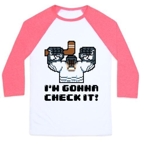Virgin Teez  Baseball Tee Unisex Classic Baseball Tee / x-small / White/Neon Pink I'M GONNA CHECK IT! UNISEX CLASSIC BASEBALL TEE