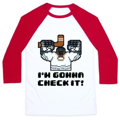 Virgin Teez  Baseball Tee Unisex Classic Baseball Tee / x-small / White/Red I'M GONNA CHECK IT! UNISEX CLASSIC BASEBALL TEE