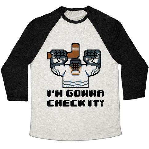 Virgin Teez  Baseball Tee Unisex Tri-Blend Baseball Tee / small / Oatmeal / Black I'M GONNA CHECK IT! UNISEX TRI-BLEND BASEBALL TEE