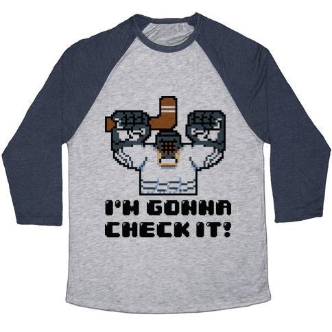 Virgin Teez  Baseball Tee Unisex Tri-Blend Baseball Tee / small / Athletic Gray / Navy I'M GONNA CHECK IT! UNISEX TRI-BLEND BASEBALL TEE