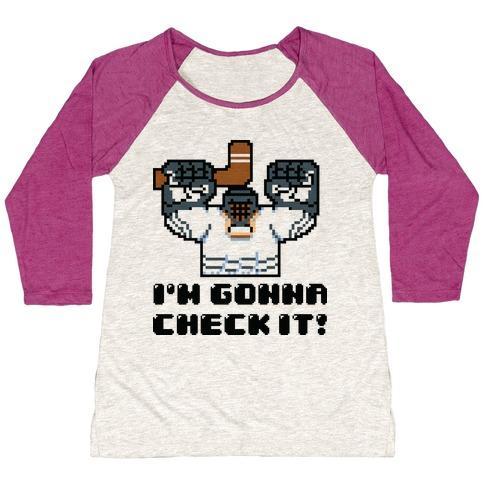 Virgin Teez  Baseball Tee Women's Tri-Blend Baseball Tee / small / Oatmeal / Berry I'M GONNA CHECK IT! WOMEN'S TRI-BLEND BASEBALL TEE