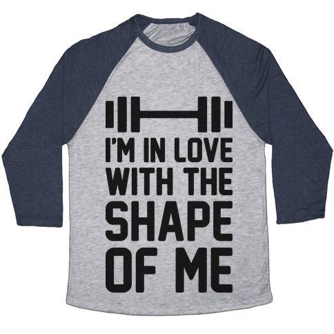 Virgin Teez  Baseball Tee Unisex Tri-Blend Baseball Tee / small / Athletic Gray / Navy I'M IN LOVE WITH THE SHAPE OF ME UNISEX TRI-BLEND BASEBALL TEE
