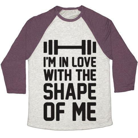 Virgin Teez  Baseball Tee Unisex Tri-Blend Baseball Tee / small / Oatmeal / Maroon I'M IN LOVE WITH THE SHAPE OF ME UNISEX TRI-BLEND BASEBALL TEE