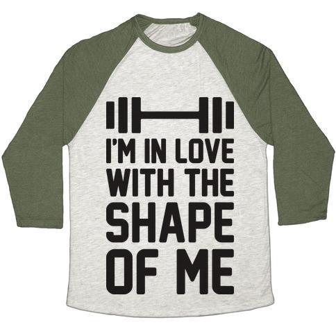 Virgin Teez  Baseball Tee Unisex Tri-Blend Baseball Tee / small / Oatmeal / Moss I'M IN LOVE WITH THE SHAPE OF ME UNISEX TRI-BLEND BASEBALL TEE