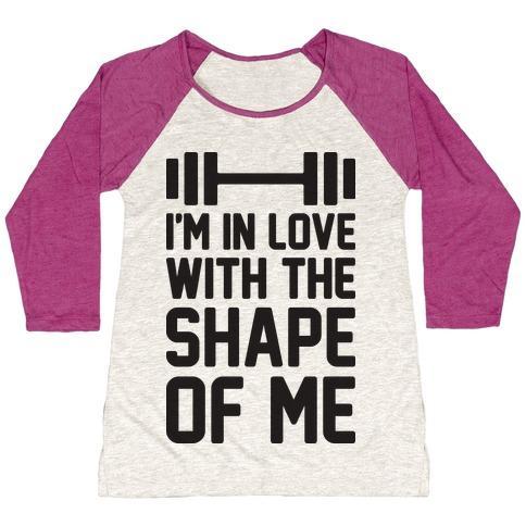 Virgin Teez  Baseball Tee Women's Tri-Blend Baseball Tee / small / Oatmeal / Berry I'M IN LOVE WITH THE SHAPE OF ME WOMEN'S TRI-BLEND BASEBALL TEE
