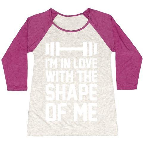 Virgin Teez  Baseball Tee Women's Tri-Blend Baseball Tee / small / Oatmeal / Berry I'M IN LOVE WITH THE SHAPE OF ME WOMEN'S TRI-BLEND BASEBALL TEE