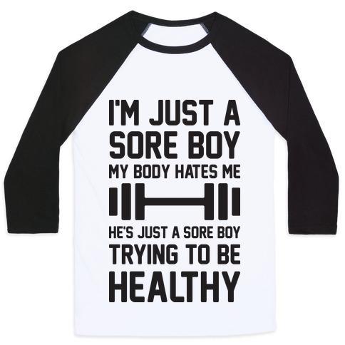 Virgin Teez  Baseball Tee Unisex Classic Baseball Tee / x-small / White/Black I'M JUST A SORE BOY UNISEX CLASSIC BASEBALL TEE