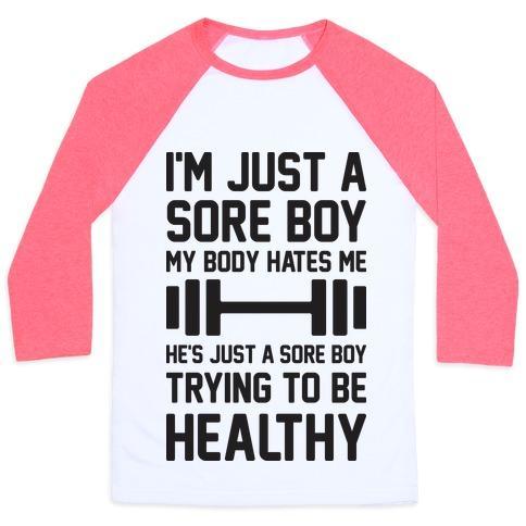 Virgin Teez  Baseball Tee Unisex Classic Baseball Tee / x-small / White/Neon Pink I'M JUST A SORE BOY UNISEX CLASSIC BASEBALL TEE