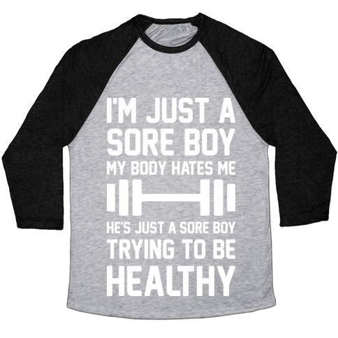 Virgin Teez  Baseball Tee Unisex Tri-Blend Baseball Tee / small / Athletic Gray / Black I'M JUST A SORE BOY UNISEX TRI-BLEND BASEBALL TEE