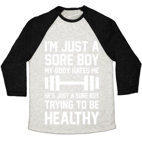 Virgin Teez  Baseball Tee Unisex Tri-Blend Baseball Tee / small / Oatmeal / Black I'M JUST A SORE BOY UNISEX TRI-BLEND BASEBALL TEE