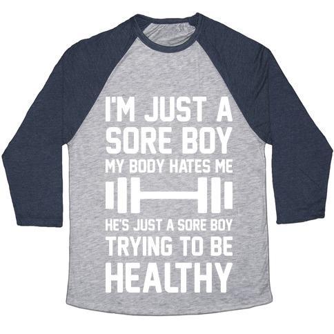 Virgin Teez  Baseball Tee Unisex Tri-Blend Baseball Tee / small / Athletic Gray / Navy I'M JUST A SORE BOY UNISEX TRI-BLEND BASEBALL TEE