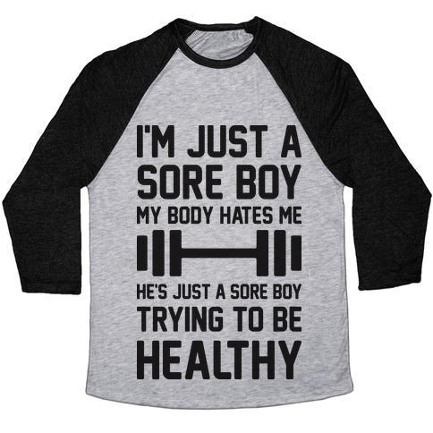 Virgin Teez  Baseball Tee Unisex Tri-Blend Baseball Tee / small / Athletic Gray / Black I'M JUST A SORE BOY UNISEX TRI-BLEND BASEBALL TEE