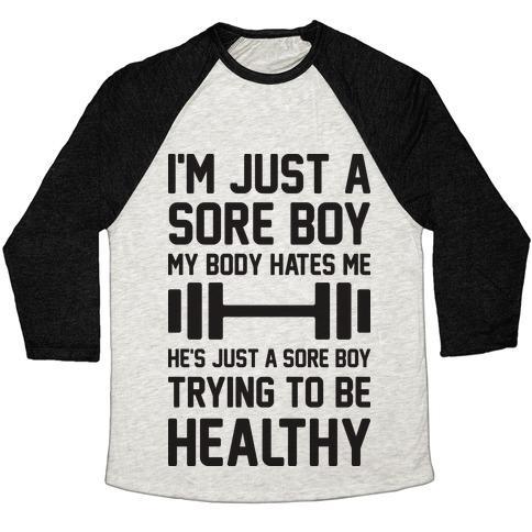 Virgin Teez  Baseball Tee Unisex Tri-Blend Baseball Tee / small / Oatmeal / Black I'M JUST A SORE BOY UNISEX TRI-BLEND BASEBALL TEE
