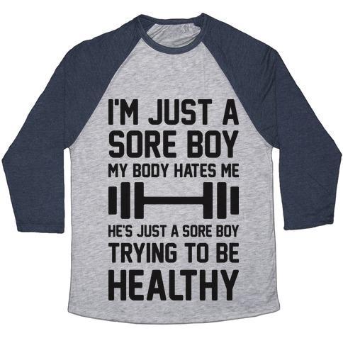 Virgin Teez  Baseball Tee Unisex Tri-Blend Baseball Tee / small / Athletic Gray / Navy I'M JUST A SORE BOY UNISEX TRI-BLEND BASEBALL TEE