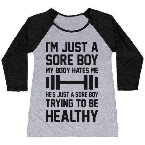 Virgin Teez  Baseball Tee Women's Tri-Blend Baseball Tee / small / Athletic Gray / Black I'M JUST A SORE BOY WOMEN'S TRI-BLEND BASEBALL TEE