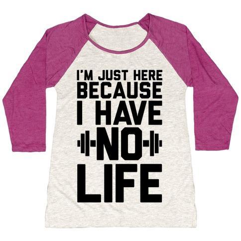 Virgin Teez  Baseball Tee Women's Tri-Blend Baseball Tee / small / Oatmeal / Berry I'M JUST HERE BECAUSE I HAVE NO LIFE WOMEN'S TRI-BLEND BASEBALL TEE