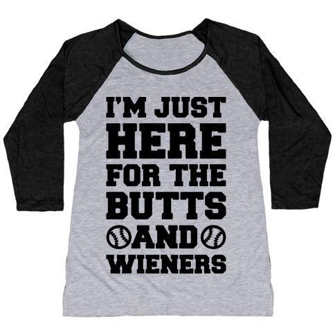 Virgin Teez  Baseball Tee Women's Tri-Blend Baseball Tee / small / Athletic Gray / Black I'M JUST HERE FOR THE BUTTS AND WIENERS WOMEN'S TRI-BLEND BASEBALL TEE
