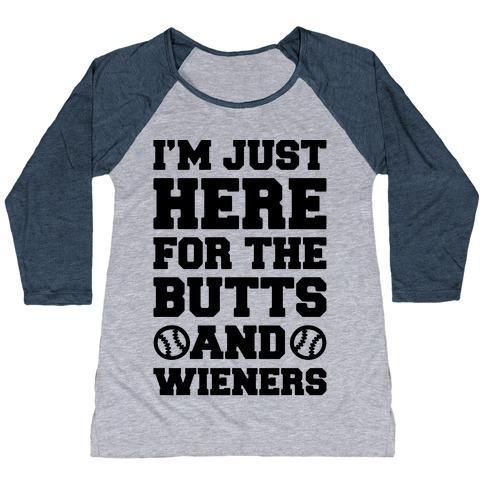 Virgin Teez  Baseball Tee Women's Tri-Blend Baseball Tee / small / Athletic Gray / Navy I'M JUST HERE FOR THE BUTTS AND WIENERS WOMEN'S TRI-BLEND BASEBALL TEE