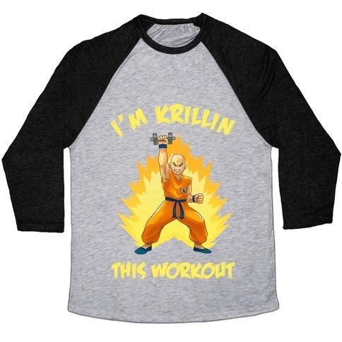 Virgin Teez  Baseball Tee Unisex Tri-Blend Baseball Tee / small / Athletic Gray / Black I'M KRILLIN THIS WORKOUT UNISEX TRI-BLEND BASEBALL TEE
