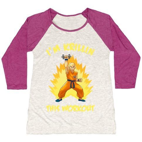 Virgin Teez  Baseball Tee Women's Tri-Blend Baseball Tee / small / Oatmeal / Berry I'M KRILLIN THIS WORKOUT WOMEN'S TRI-BLEND BASEBALL TEE