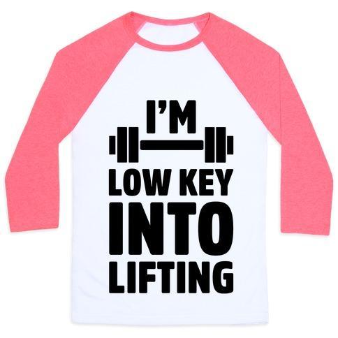 Virgin Teez  Baseball Tee Unisex Classic Baseball Tee / x-small / White/Neon Pink I'M LOW KEY INTO LIFTING UNISEX CLASSIC BASEBALL TEE
