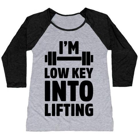 Virgin Teez  Baseball Tee Women's Tri-Blend Baseball Tee / small / Athletic Gray / Black I'M LOW KEY INTO LIFTING WOMEN'S TRI-BLEND BASEBALL TEE