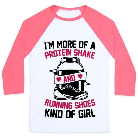 Virgin Teez  Baseball Tee Unisex Classic Baseball Tee / x-small / White/Neon Pink I'M MORE OF A PROTEIN SHAKE AND RUNNING SHOES KINDA OF GIRL UNISEX CLASSIC BASEBALL TEE
