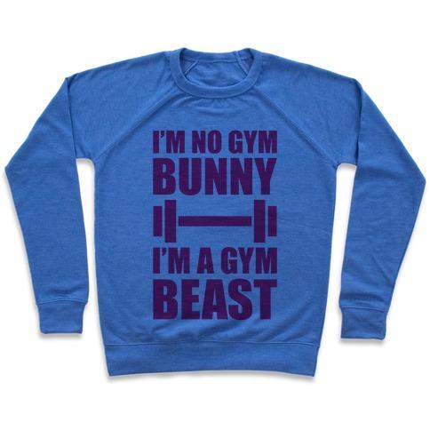 Virgin Teez  Pullover Crewneck Sweatshirt / x-small / Heathered Blue I'M NO GYM BUNNY CREWNECK SWEATSHIRT