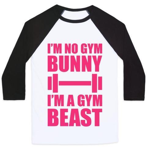 Virgin Teez  Baseball Tee Unisex Classic Baseball Tee / x-small / White/Black I'M NO GYM BUNNY UNISEX CLASSIC BASEBALL TEE