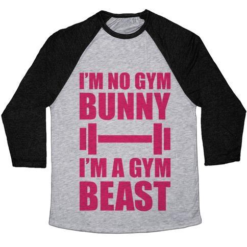 Virgin Teez  Baseball Tee Unisex Tri-Blend Baseball Tee / small / Athletic Gray / Black I'M NO GYM BUNNY UNISEX TRI-BLEND BASEBALL TEE