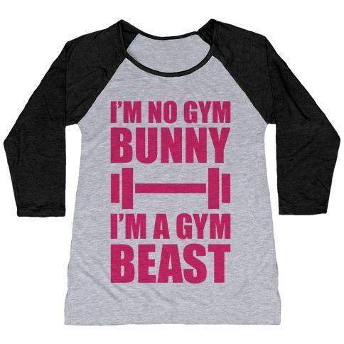 Virgin Teez  Baseball Tee Women's Tri-Blend Baseball Tee / small / Athletic Gray / Black I'M NO GYM BUNNY WOMEN'S TRI-BLEND BASEBALL TEE