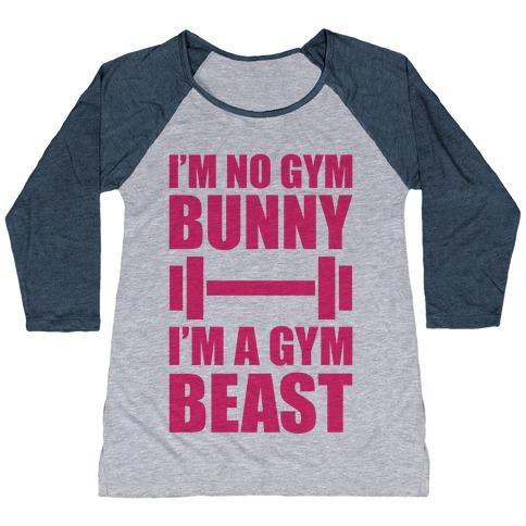 Virgin Teez  Baseball Tee Women's Tri-Blend Baseball Tee / small / Athletic Gray / Navy I'M NO GYM BUNNY WOMEN'S TRI-BLEND BASEBALL TEE