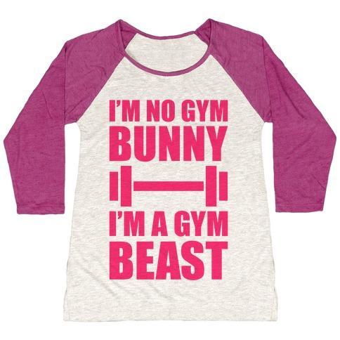 Virgin Teez  Baseball Tee Women's Tri-Blend Baseball Tee / small / Oatmeal / Berry I'M NO GYM BUNNY WOMEN'S TRI-BLEND BASEBALL TEE