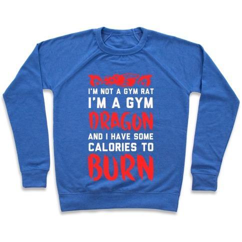 Virgin Teez  Pullover Crewneck Sweatshirt / x-small / Heathered Blue I'M NOT A GYM RAT I AM A GYM DRAGON CREWNECK SWEATSHIRT