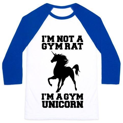 Virgin Teez  Baseball Tee Unisex Classic Baseball Tee / x-small / White/Blue I'M NOT A GYM RAT I'M A GYM UNICORN UNISEX CLASSIC BASEBALL TEE