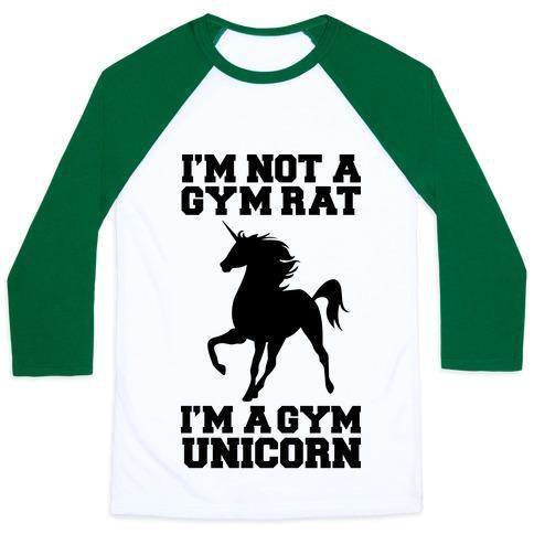 Virgin Teez  Baseball Tee Unisex Classic Baseball Tee / x-small / White/Dark Green I'M NOT A GYM RAT I'M A GYM UNICORN UNISEX CLASSIC BASEBALL TEE